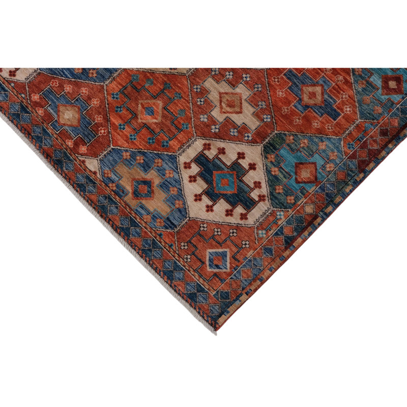 High-Quality Hand-Knotted Red And Navy Area Rug
