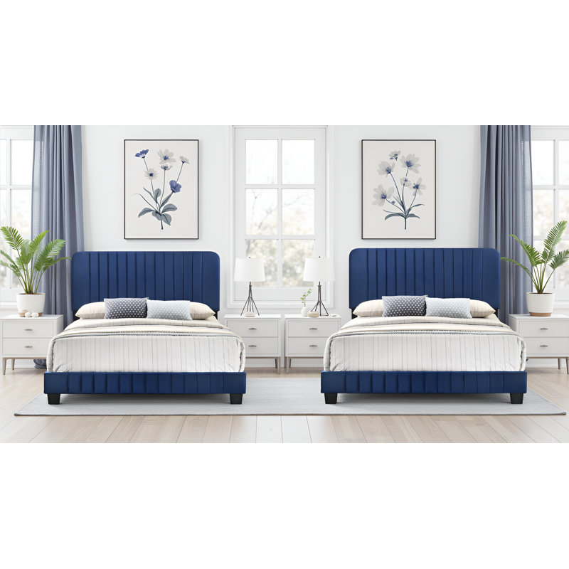 Ensemble de lit double en velours bleu marine Valletta, Double, Marine