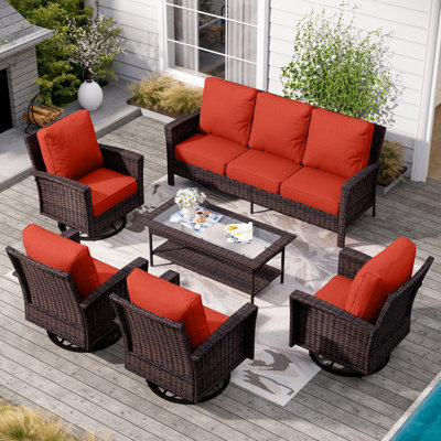 Nadilee Premium All-Weather Wicker 7 - Person Patio Conversation Sets with Cushions