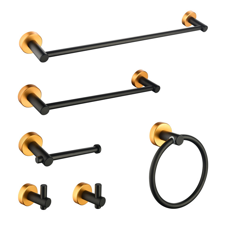 6 - Piece Bathroom Hardware Set, Gold/Matte Black