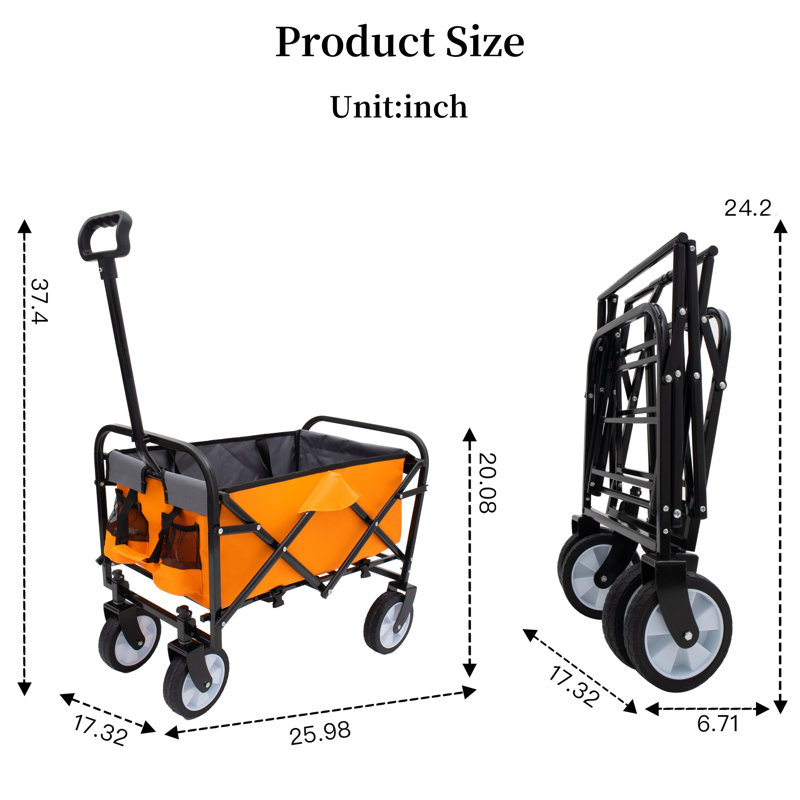 Chariot pliable pliable à 4 roues, Orange