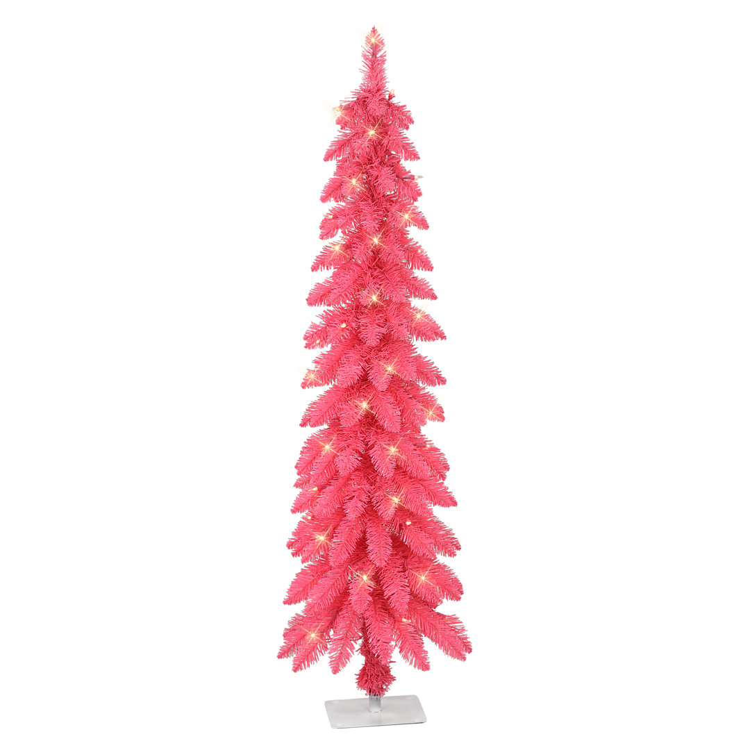 Guttorm Slender Pink Pine Christmas Tree with 50 Lights The Holiday Aisle® 