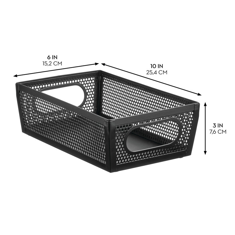 Perforated Metal Storage Bin with Handles for Kitchen and Pantry - Set of 2, Black