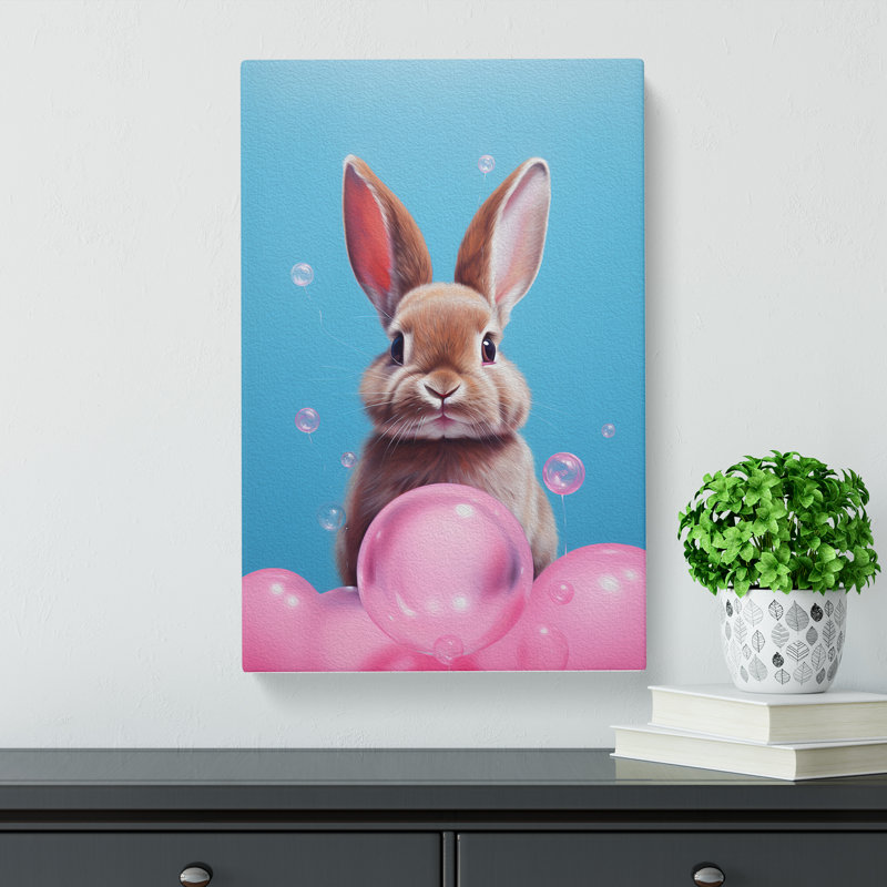 Rabbit Bubble Gum Painting - Wrapped Canvas, 60cm H x 40cm W x 3cm D