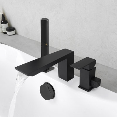 1 Handle Solid Brass Tub Faucet Deck Mounted Roman Bathtub Faucet with 2 Function Handshower and Diverter