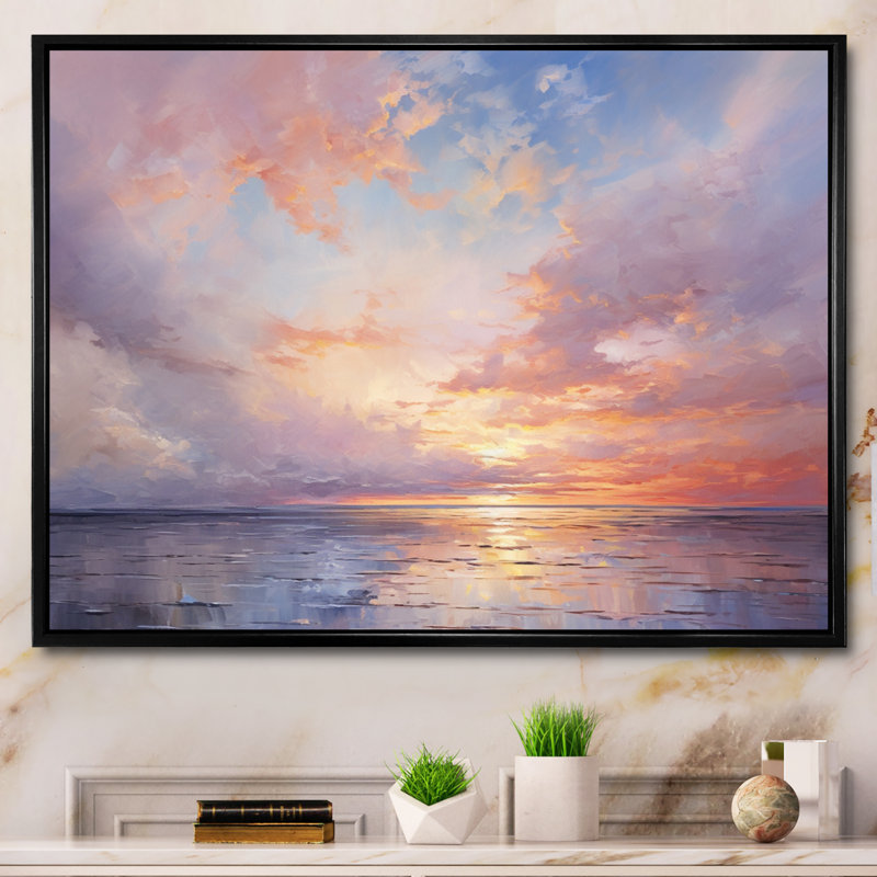 «Sunset Cotton Candy Skies V», reproduction sur toile encadrée Sunset, H 24 po x l 32 po x P 1 po, Cadre flottant noir