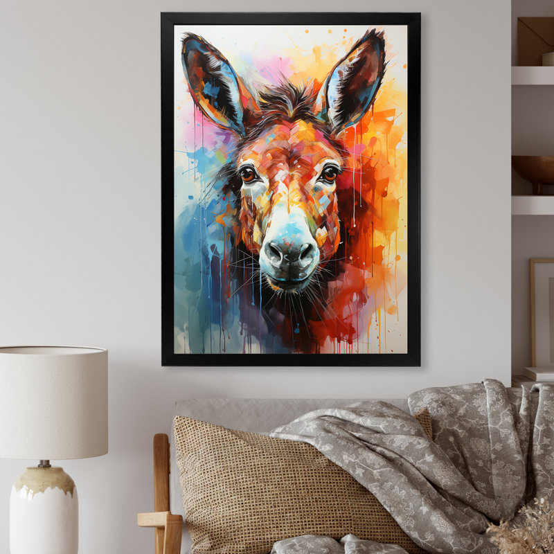 Pop Art Donkey Pop II - âne, art mural, H 44 po x l 34 po, Gold Picture Framed