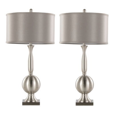Lampe de table contemporaine en métal brossé 30 "en nickel brossé avec abat-jour en satin gris Joan de Grandview Gallery - ensemble de 2