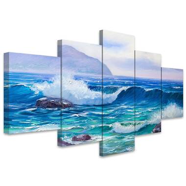 SIGNLEADER Large Canvas Wall Art Print Sunlight Through The Sea Wave In  Blue Sea Modern Scenery For Living Room Bedroom Office On Canvas 5 Pieces  Print