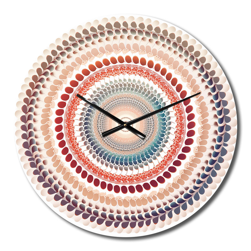 Horloge murale élémentaire Mandala Serenity en bleu et rouge I, Petit