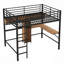 Lit mezzanine en métal avec bureau en L et tablettes
