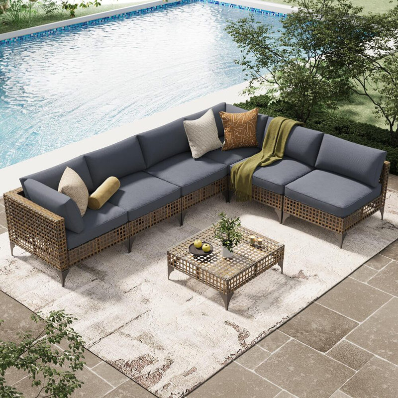 Ensemble de mobilier d'extérieur 7 pièces avec table 7 pièces, Brun foncé / gris foncé