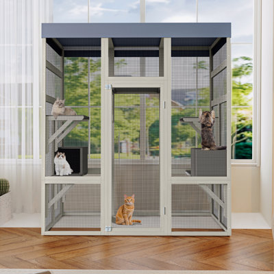 Enceinte d'extérieur pour animaux Catio avec dessus imperméable, cage pour chat et petits animaux spacieuse et sécurisée, 2 boîtes de sieste