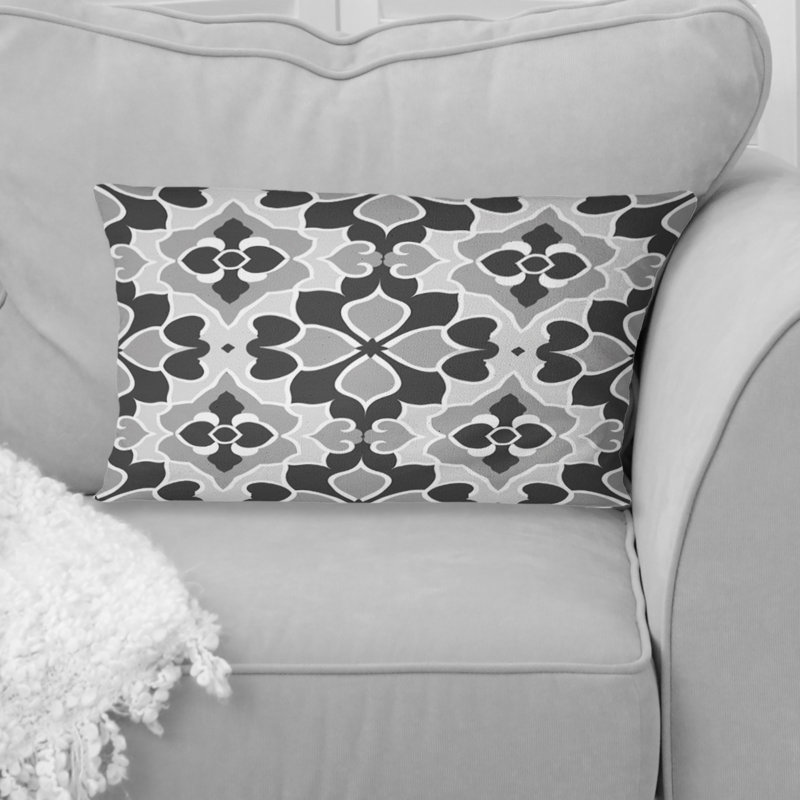 Coussin lombaire rétro noir et gris géométrique