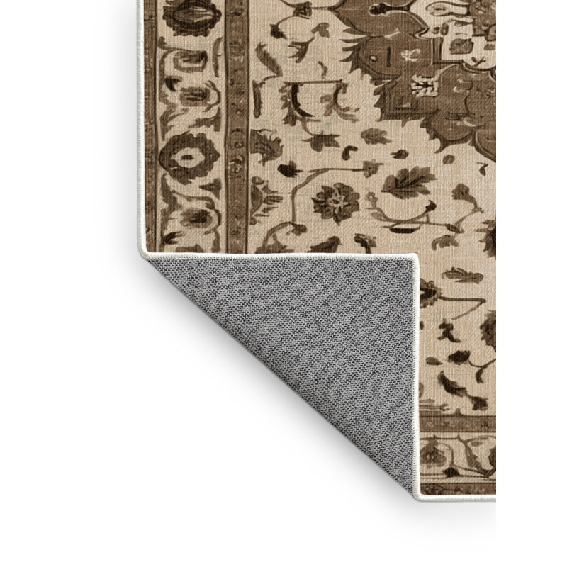 Machine Washable Tabriz Beige Area Rug, Round 8'