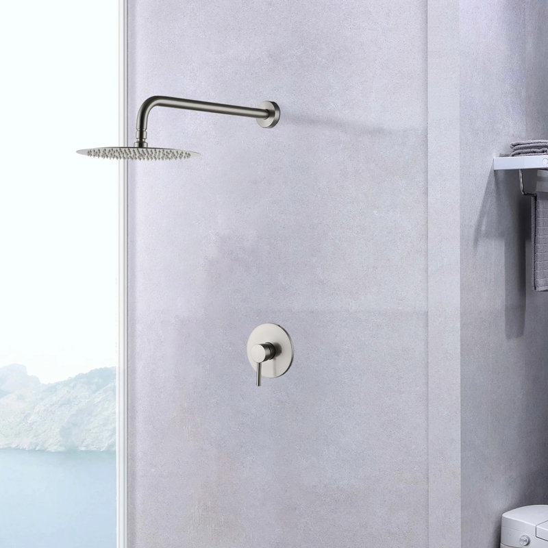 Robinet de douche mural en nickel brossé avec robinet - Configuration robuste en laiton