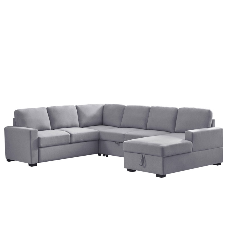 Modern Sofaketterman Piece Upholstered Sectional, Gray Linen