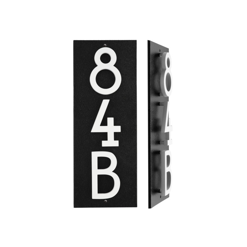 Floating Stand-Off 3-Number Vertical Sign, Black /W/ White Modern Font Numbers, Yes