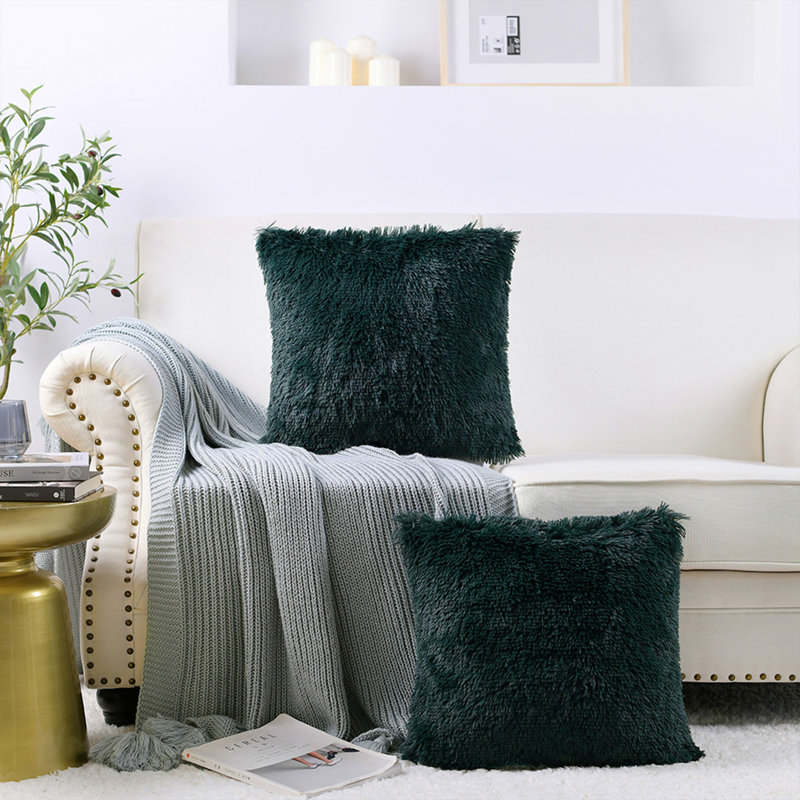 Square Faux Fur Pillow Cover, 18"H x 18"W, White