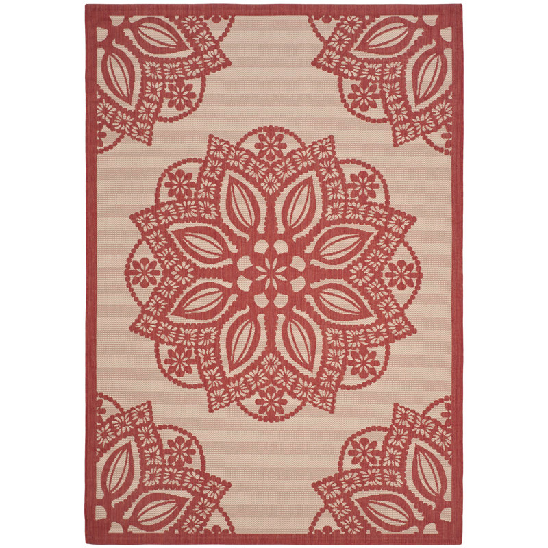 Tapis d'intérieur / extérieur beige / rouge Arneshia, Rectangle 4 pi x 5 pi 7 po