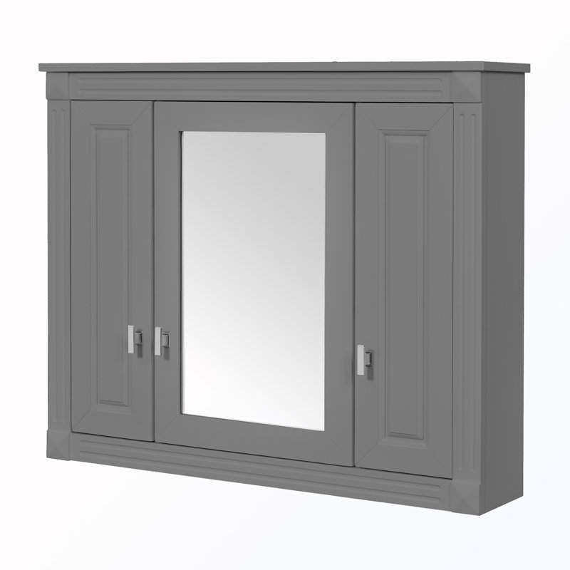 Armoire de salle de bain murale avec porte miroir et 4 tablettes, Gris