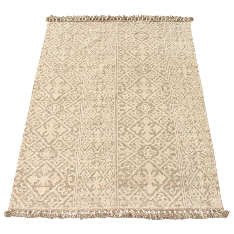 Tapis unique en laine noué à la main nouvel âge de 5 pi 6 po x 7 pi 7 po de couleur crème Ingwer