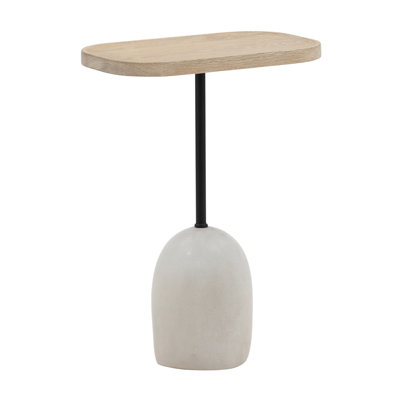 Jaiden 18" Wide Oak Wood End Table w/ Ceramic Base, Light Natural