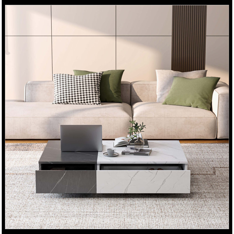 Table basse moderne et noire avec deux espaces de rangement, Blanc/Noir, Blanc/Noir