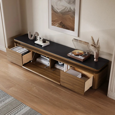 Modern TV Stand With Adjustable LED Lights, Sintered Stone Top, Fully Assembled