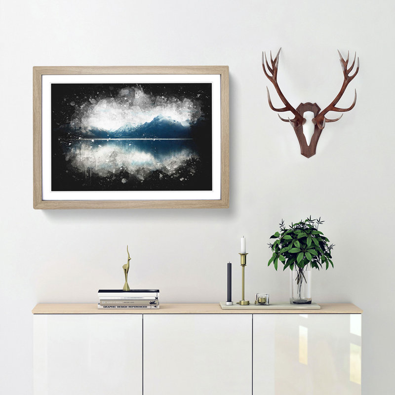 Lake Mcdonald Montana Paint Splash - Picture Frame Graphic Art, Oak Framed, 33cm H x 45cm W x 2cm D