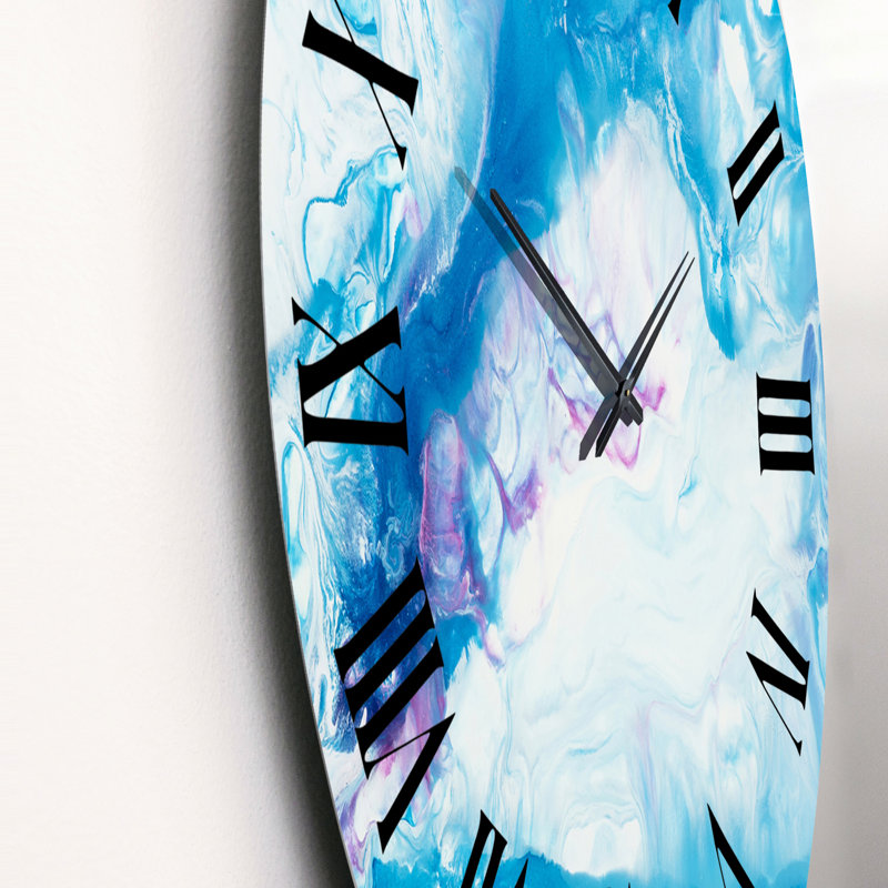 Abstrait art liquide blanc et bleu - horloge murale moderne, Grand