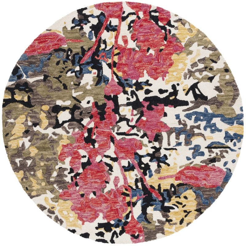Kayshia Hand Tufted Wool/Cotton Abstract Rug in Green/Ivory, Round 6'
