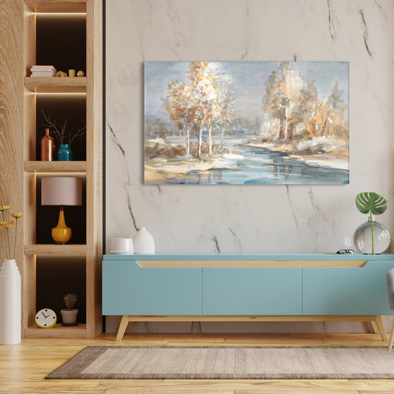Rivière qui coule - Peinture, L 30 po x H 18 po, Toile tendue