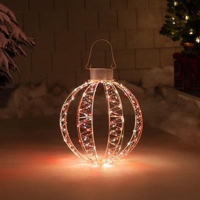 Décoration de Noël à DEL en forme de boule à billes 3D - 15 po - rouge et blanc