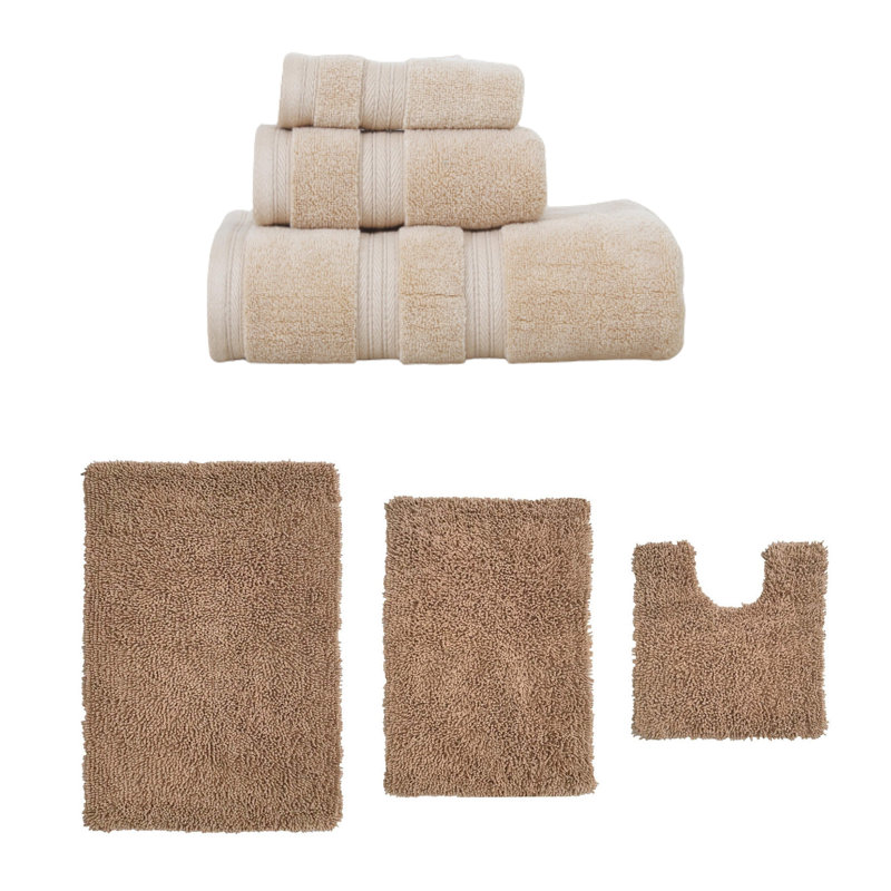 Bruno Collection 100% Soft Cotton 3 Pc Towel Set & 3 Pc Bath Rug Set, (Set of 6), Linen