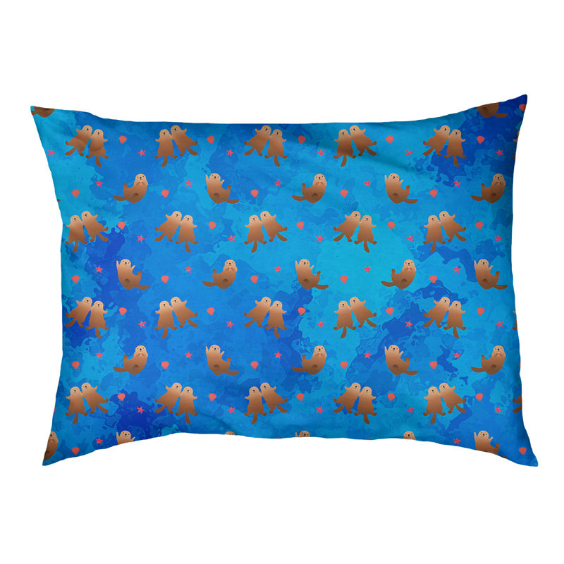 Coussin d'extérieur Campion Sea Otters, Moyen (L 29,5 po x P19,5 po x H 9,5 po), Bleu pâle/Brun