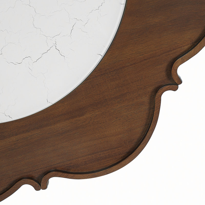 Table basse de style Mid-Century avec forme de pétale et verre à motif craquelé blanc, table basse à 2 niveaux avec rotin, noyer, 31,5 po