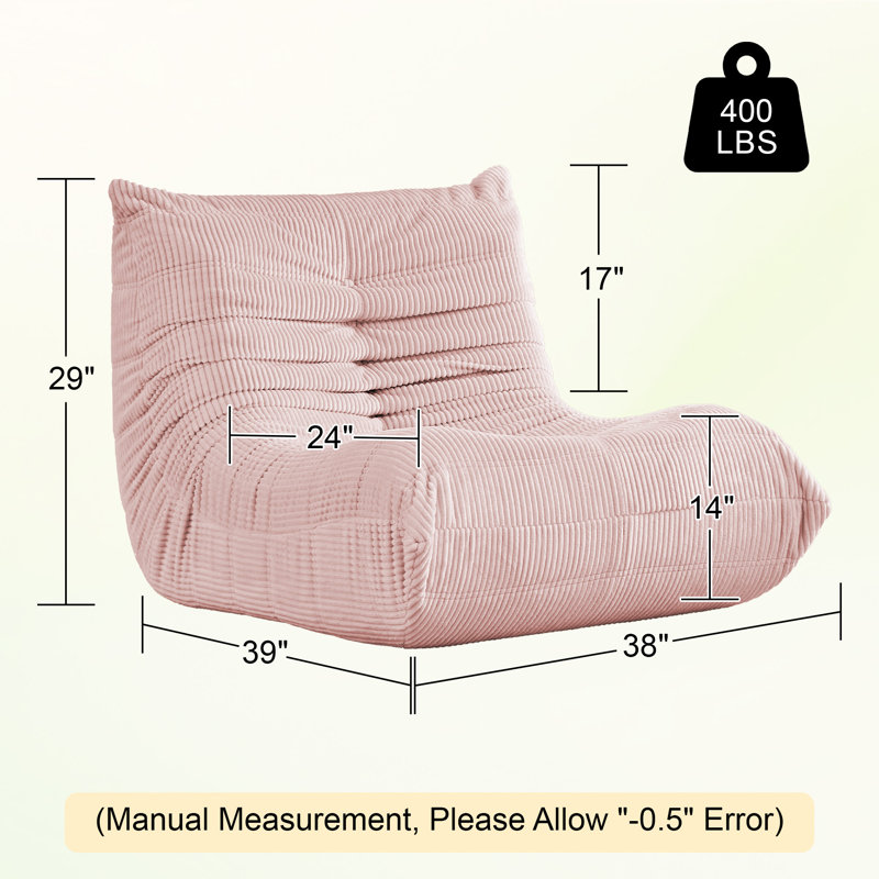Oversized Corduroy Togo-Style Adult Bean Bag Chair, High-Density Memory Foam Armless Floor Lounge Sofa, 32"W x 39"D Heavy-Duty 400 LBS Gaming Couch for Bedroom Living Room Apartment Office & Commercial Spaces