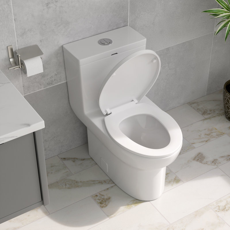 Toilette allongée une pièce à double chasse 18 po à hauteur de confort standard et surface vitrée 18 po (siège inclus)