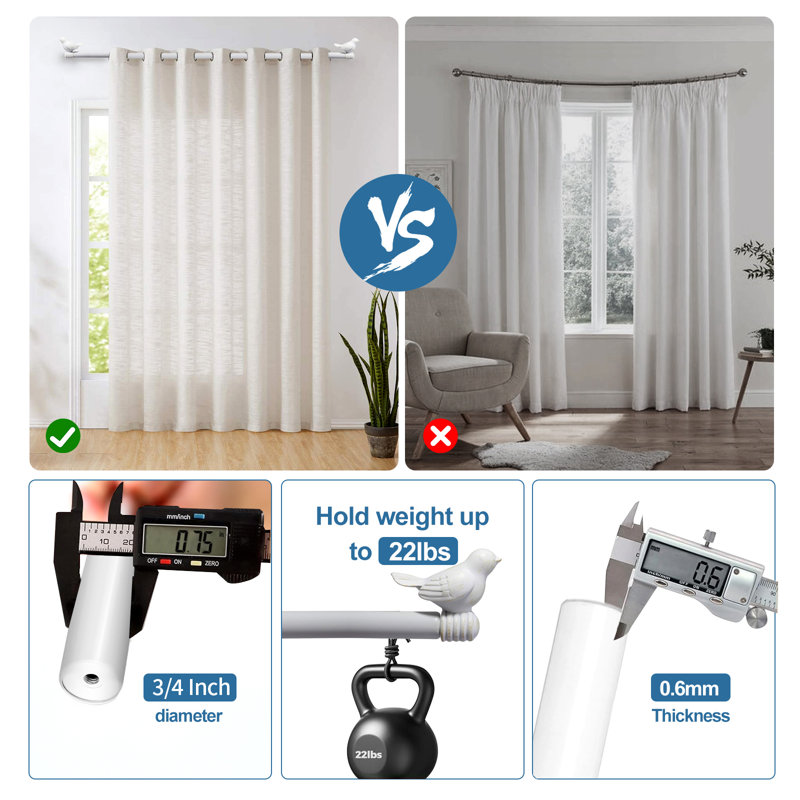 Tringle à rideaux simple réglable Kolb, 48 po à 84 po, Blanc doré