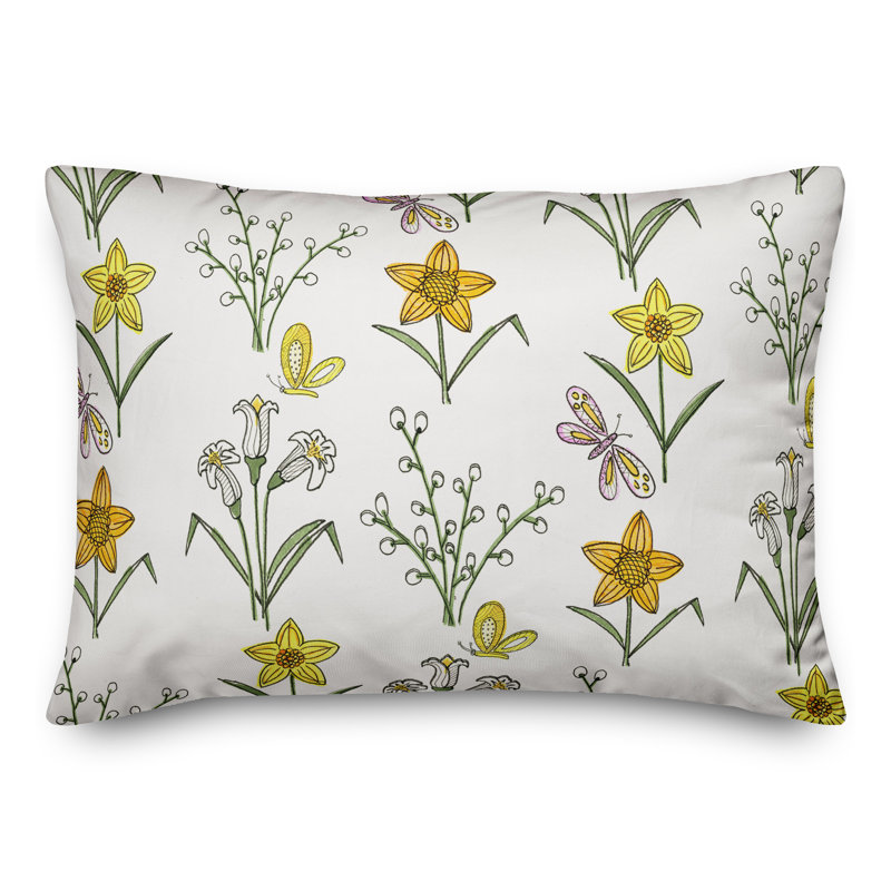  Coussin décoratif floral intérieur / extérieur en polyester, H 14 po x l 20 po, Jaune