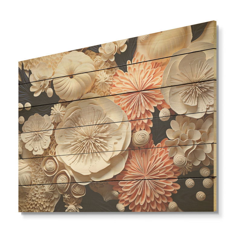 Collage abstrait de fleurs de corail - corail côtier sous l'eau, art mural sur bois de pin naturel, H 24 po x l 32 po