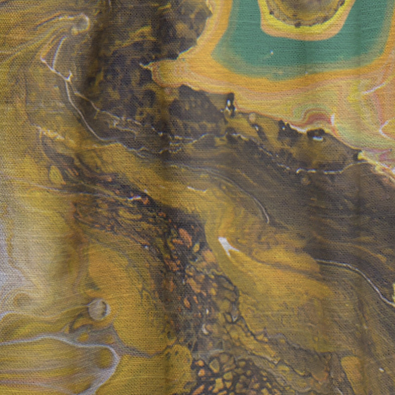 Vert jaune et marbre liquide Art II - rideau moderne - velours obscurcissant - 1 panneau, Brun/jaune