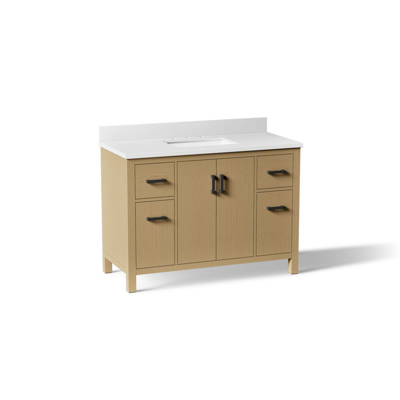 Kresla 48 In. Bathroom Vanity Cabinet With Sink And Quartz Top, Light Oak