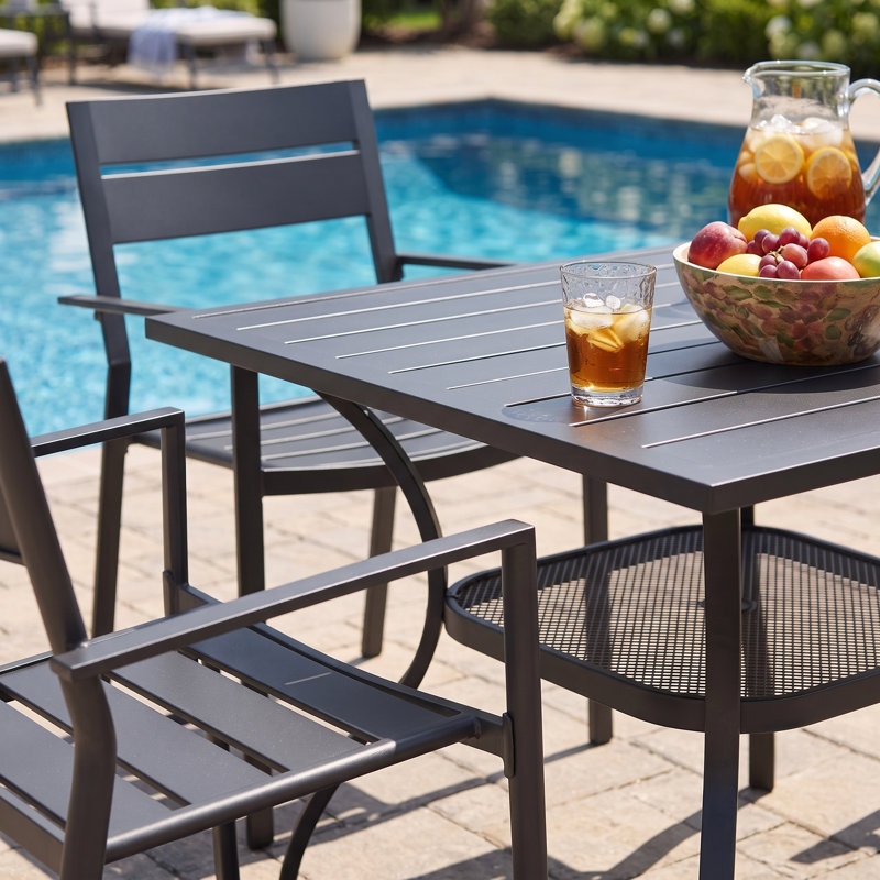Atelier 4 - Person Patio Dining Set with Square Dining Table and 4 Stackable Dining Chairs, Black/Black
