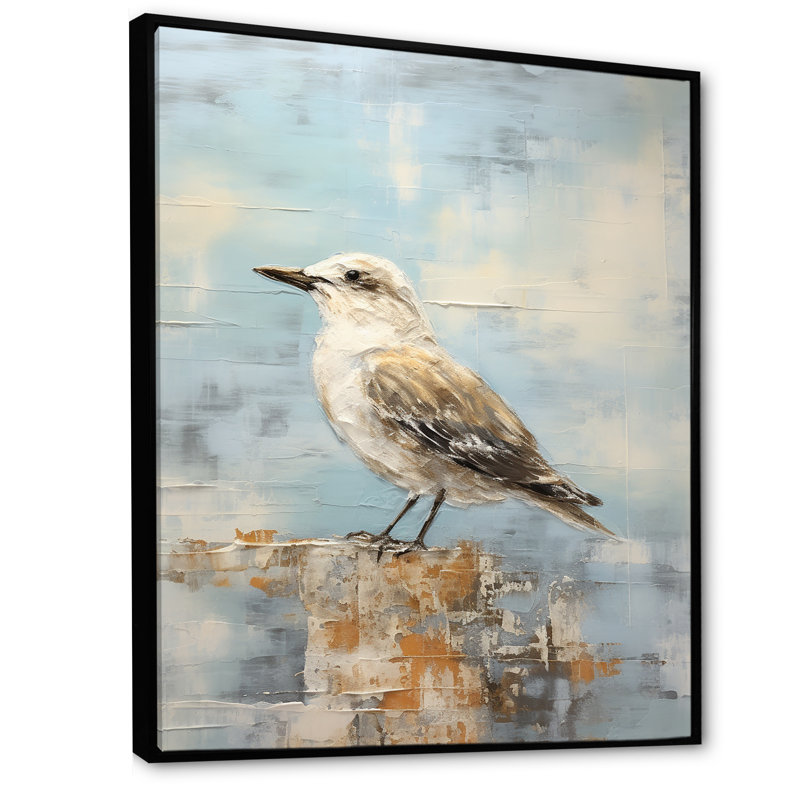 Beige et bleu mouette tranquillité sur toile, Cadre flottant noir, H 20 po x l 12 po x P 1 po