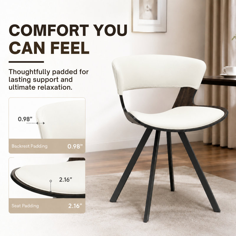 Hozaifa Upholstered Dining Chair With Curved Open-Back Design And Powder-Coated Iron Legs Twedt Collection, Dark Walnut/White