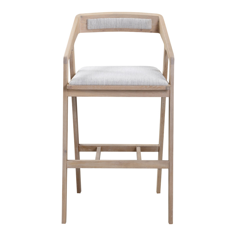 Padma 26" Bar Stool, Light Gray Faux Leather/Natural Frame, Counter Stool (25.9” Seat Height)
