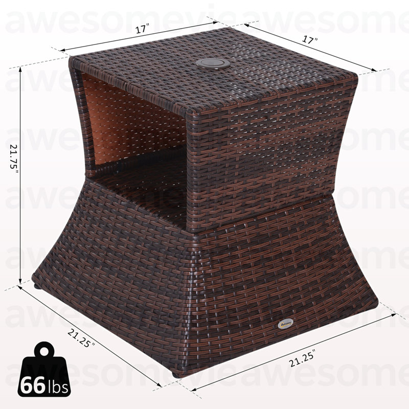 Table de bout d'extérieur avec trou pour parasol, table de bout en osier de rotin