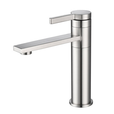 Stainless Steel Single Hole Bathroom Faucet, Brushed Nickel, Spot-, One Design For Easy Temperature Adjustment, Rounded Lines Basin Faucet Relaxation Handle In Steel, Minimizes Cleaning Effort, Water